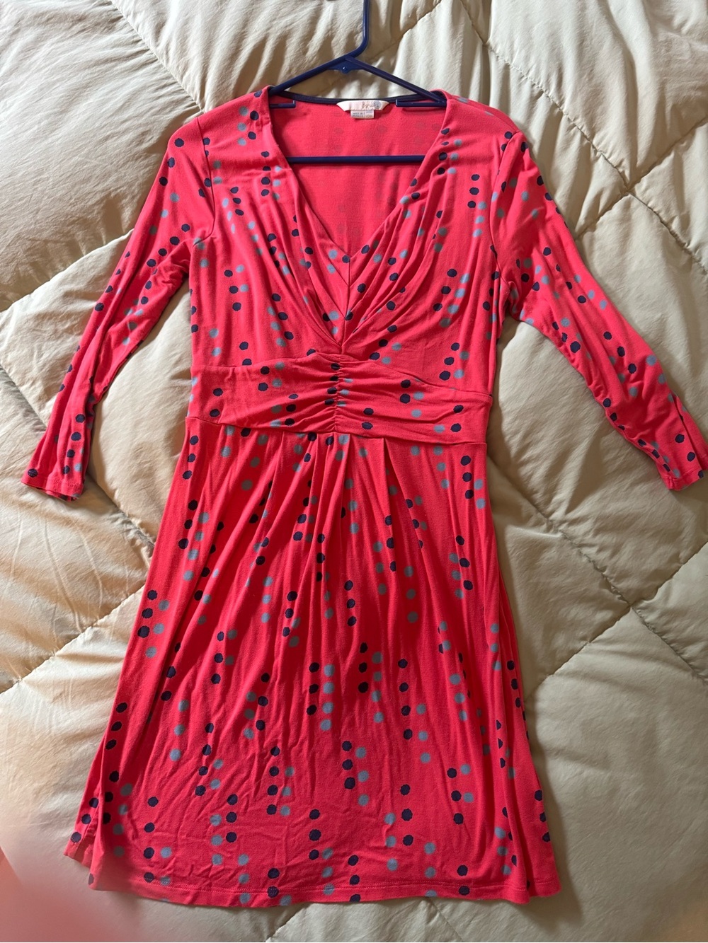 Boden Coral Red Polka Dot V-Neck Midi Dress